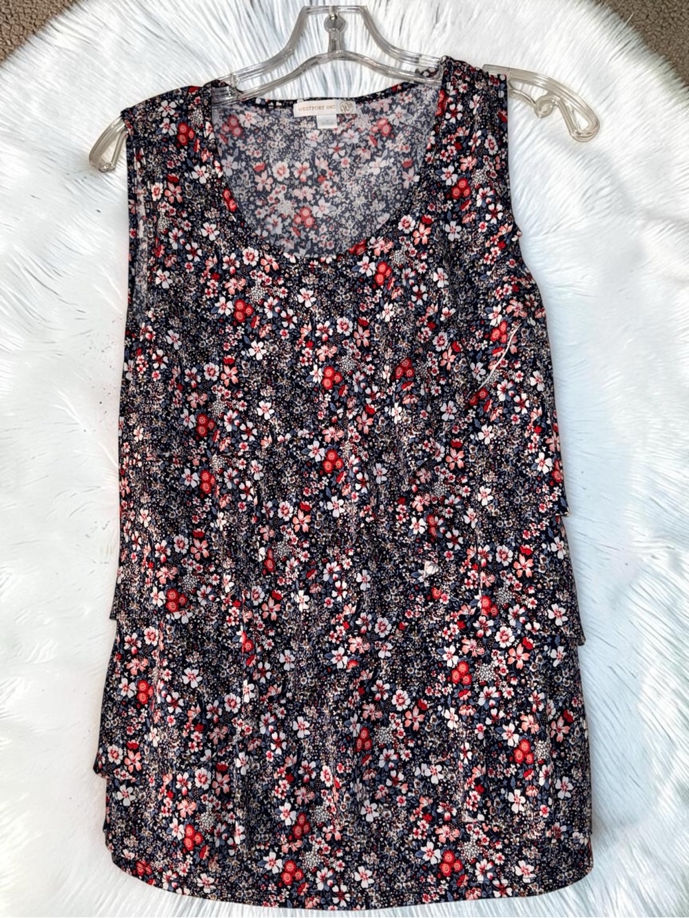 Floral Layered Tiered Navy Sleeveless Tank Top by Westport 1962 Size Small